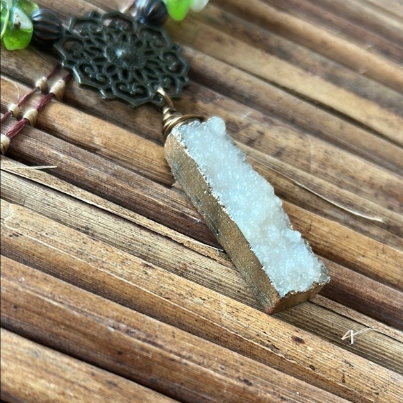 Raw Druzy Quartz Bar Necklace – Earthy Boho Style - Picture 3 of 14